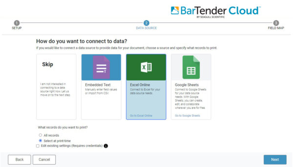 connexion aux données sous bartender cloud
